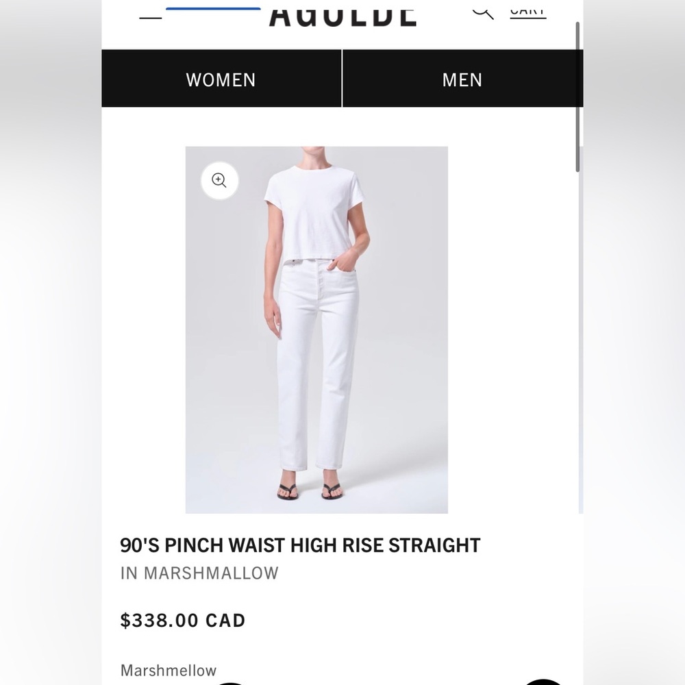 Agolde 90's Pinch Waist High Rise Straight Jeans - Marshmallow White